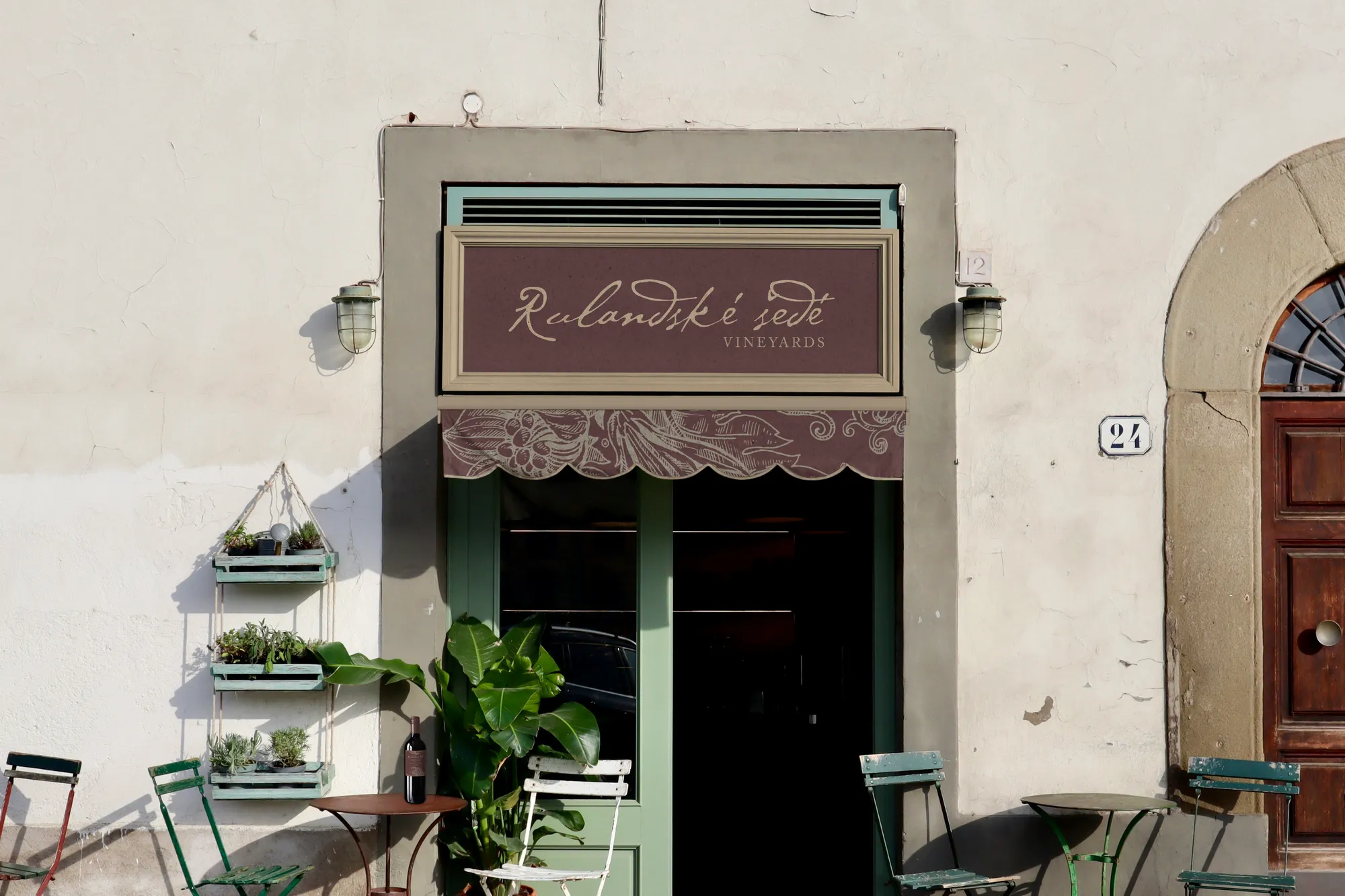 Winery storefront with awning